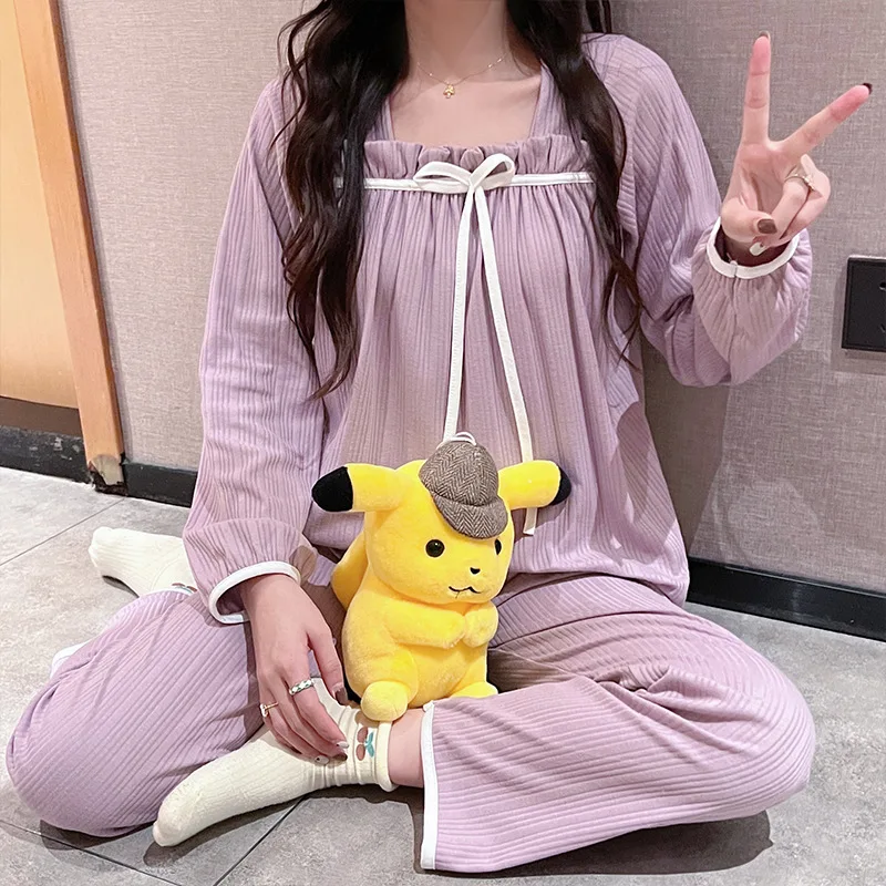 New 2-Piece Set Of Ladies Pajamas Homewear Spring And Autumn Milk Silk Long-Sleeved Trousers Pajamas Women\'s Casual Homewear