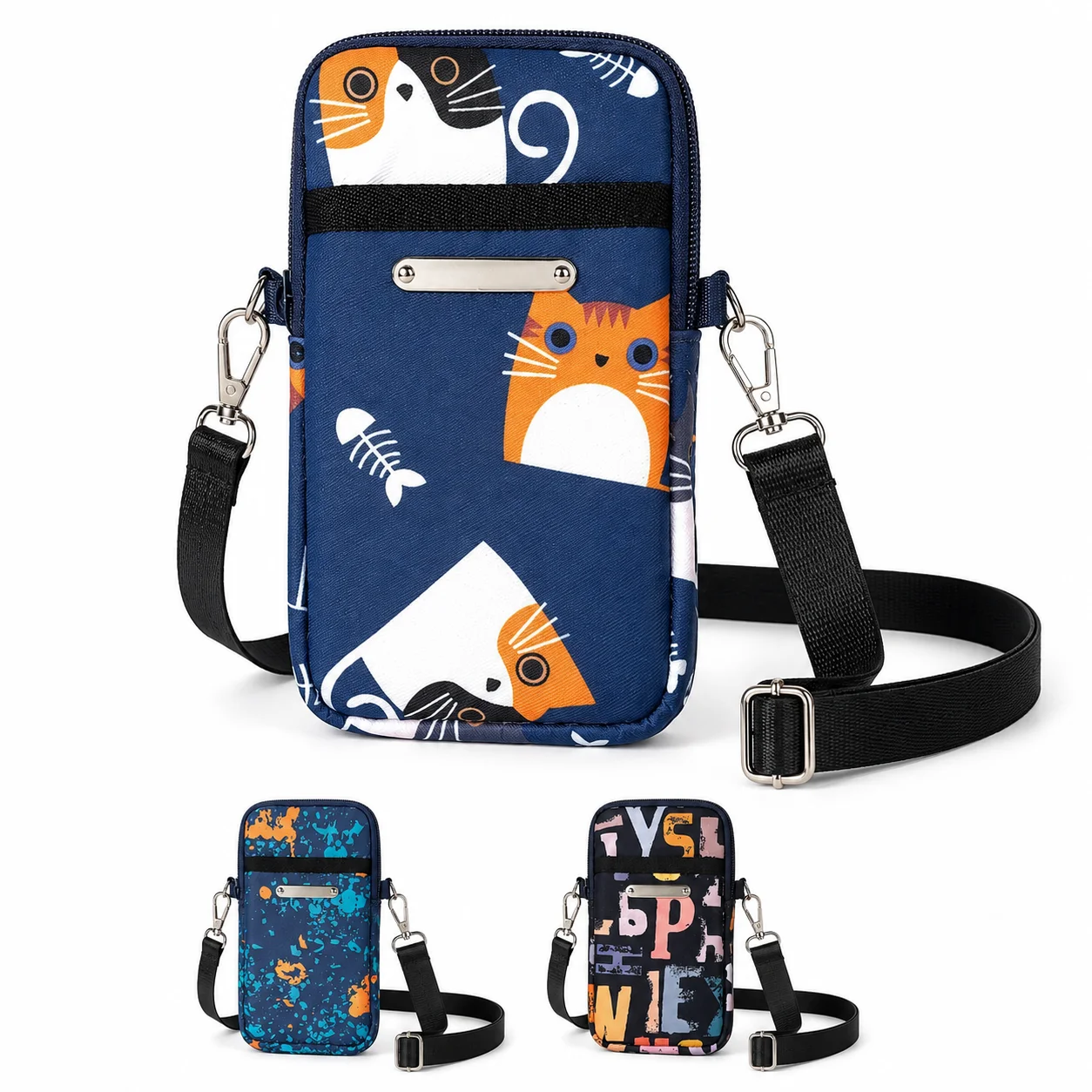 

Cute Cat Print Mini Crossbody Phone Bag for Women, Lightweight Shoulder Pouch with Adjustable Strap, Small Travel Wallet Bag for
