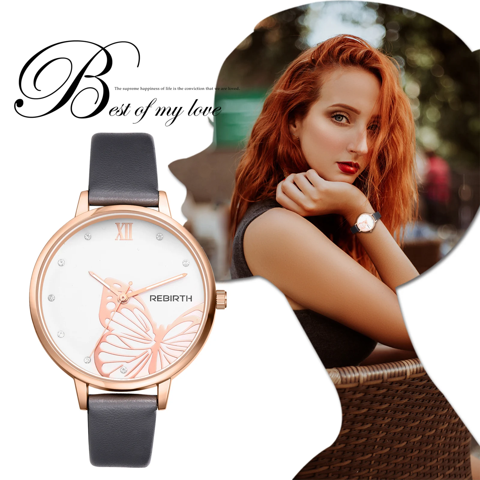 Lancardo Fashion Casual Women Girls Classic Butterfly Rhinestone Large Dial Stainless Steel PU Leather Band Wrist Watches Gift