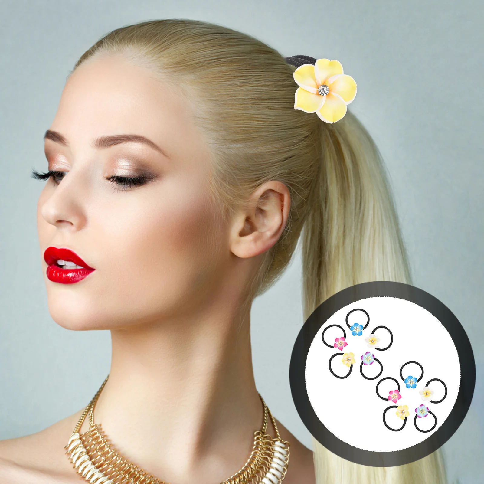 

10Pcs Elegant Flower Hair Ties Rhinestone Elastic Bands for Women Girls Versatile Hair Accessories for School Office Holiday