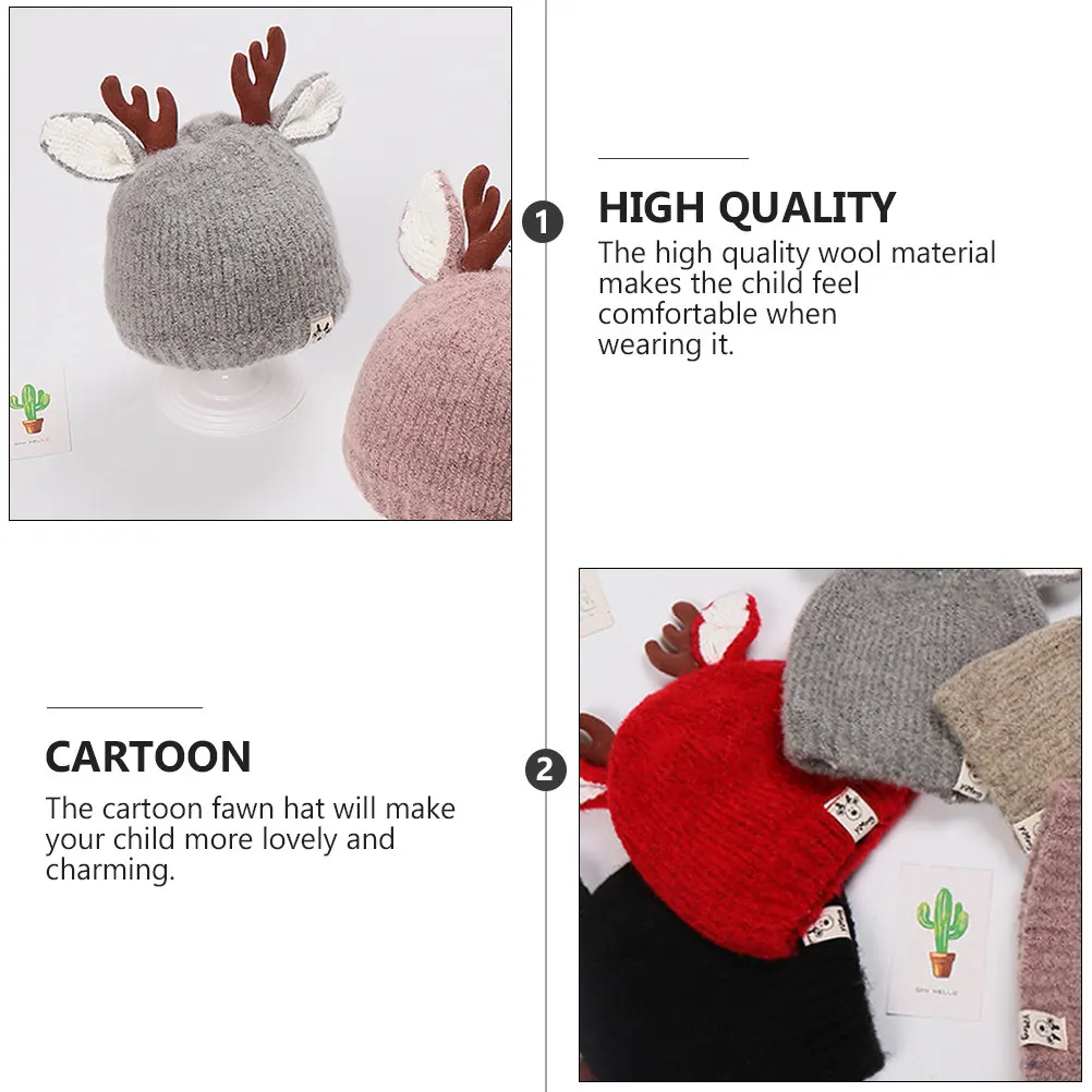 

2Pcs Children's Knitted Winter Hat Cartoon Fawn Design Warm Woolen Cap Warm Cap for Cold Weather Knitted Hat