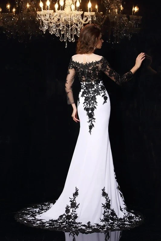 CloverBridal 2024 Black Floral Lace White Spandex Comfortable Mermaid Evening Dresses Illusion Gothic Wedding Dress WE9468