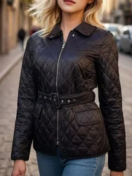 New Women's Clothing European and American Style Fashion Simple and Versatile Belt Quilted Embroidered Cotton Jacket