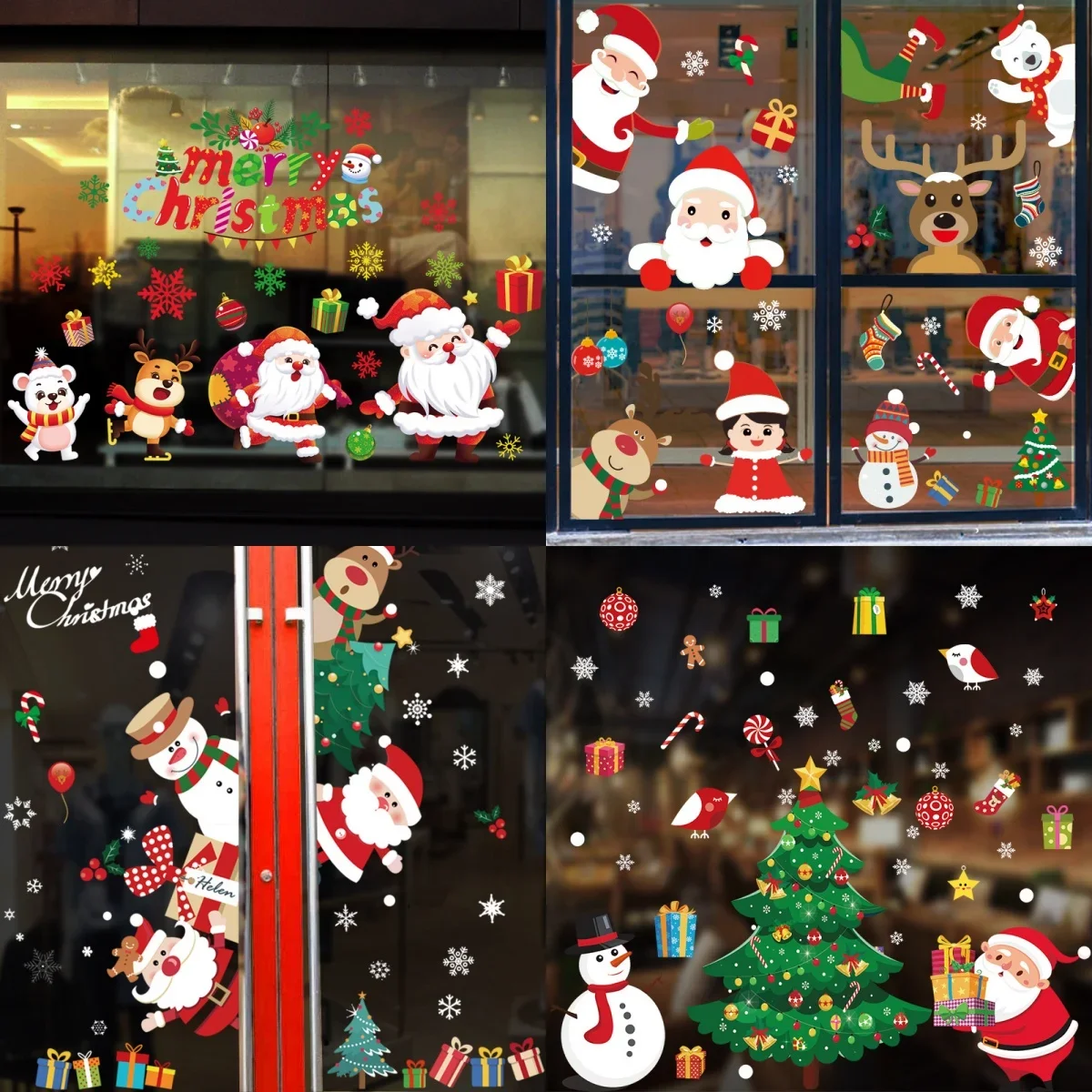 

2025 Christmas Window Stickers Santa Claus Xmas Tree Cartoon Glass Decal Merry Christmas New Year Holiday Decorations for Home
