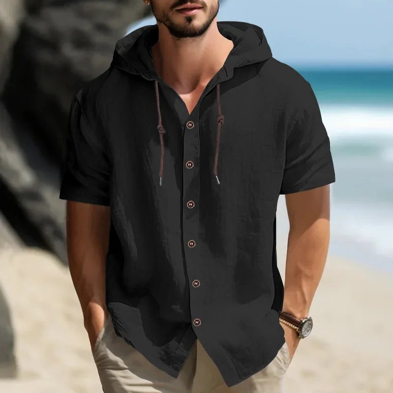 

LIBIELIY American And European Style New Fashion Men's Casual Trendy Short Sleeve Hooded Solid Color T-shirts Loose T-shirts Mal