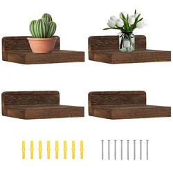 4 Pcs Wood Floating Shelves Small Wall Shelves Wall Mounted Floating Wall Shelves Decorative Wall Storage Shelves 12.5x12.5x5cm