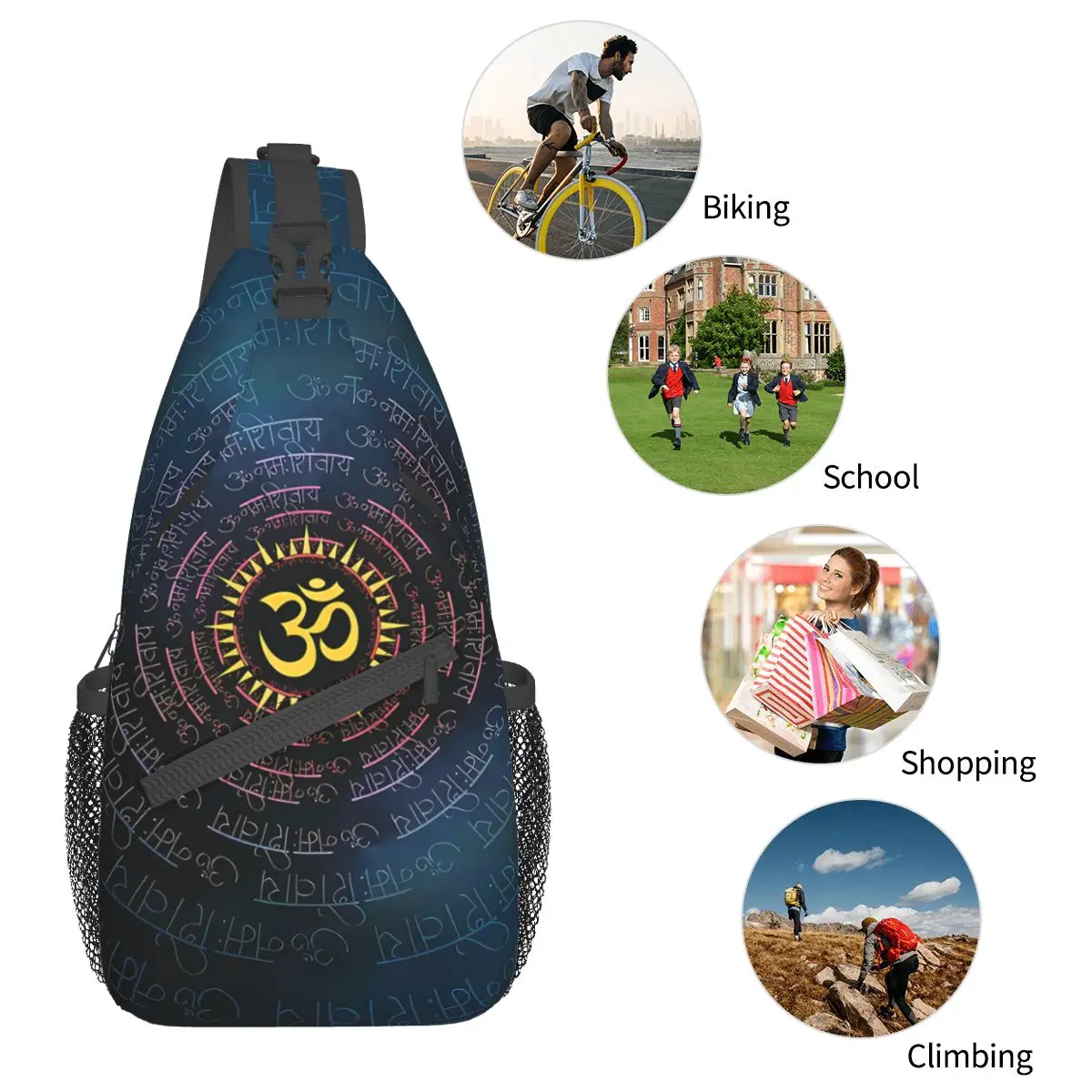 Om Namah Shivaya Crossbody Chest Bags Pockets Travel Pack Messenger Sports Teens Shoulder Bag Unisex