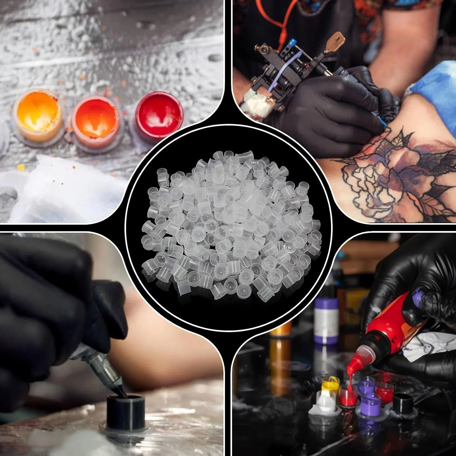 DM 100 قطعة كوب حبر الوشم القابل للتصرف الصباغ البلاستيكي حامل واضح غطاء الحاويات مع أسفل تجميل دائم Microblading العرض