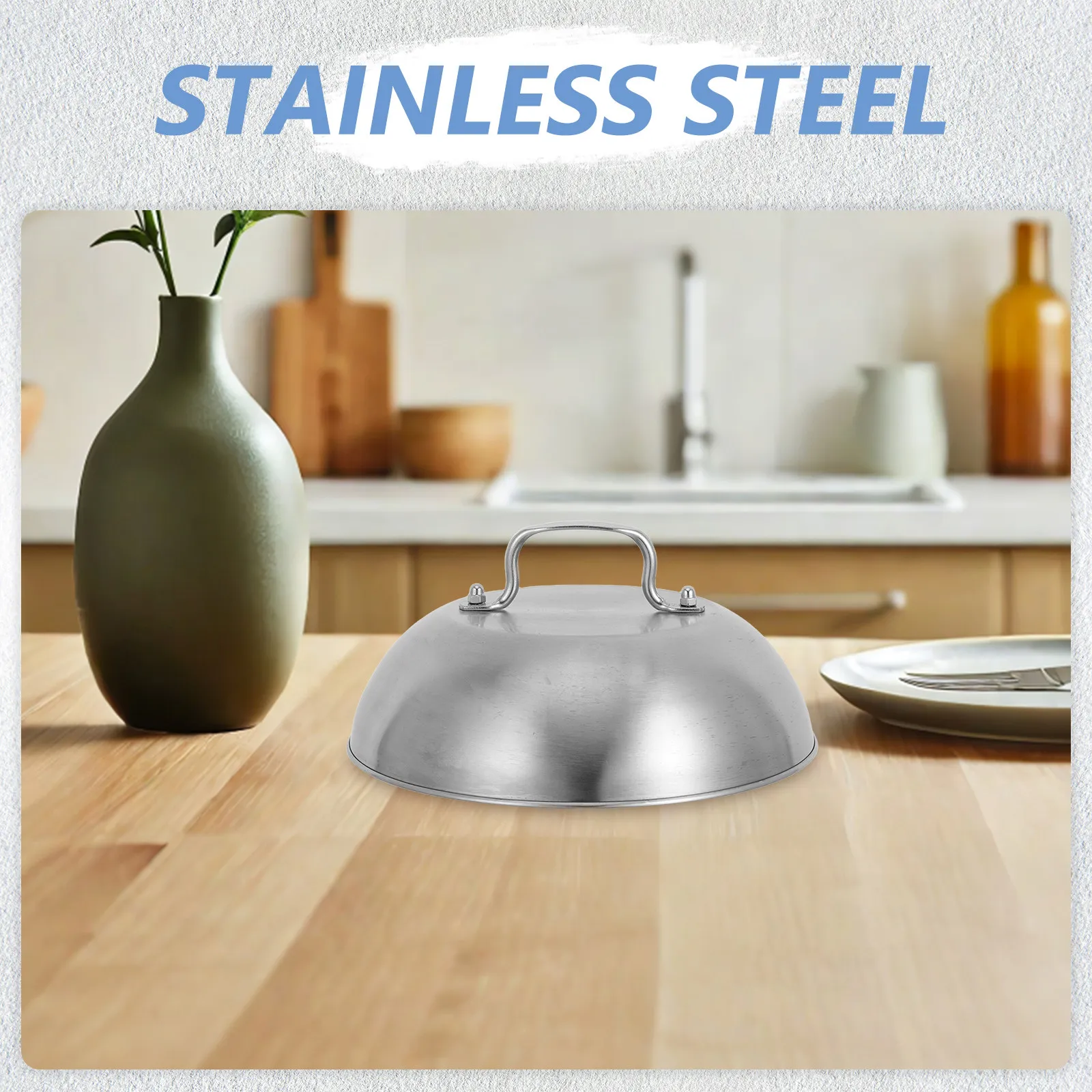 9 Inch Stainless Steel Dome Lid Grill Basting Cover for Bbq Griddle Cheese Melting Pan Lid Heavy Duty Cooking Cover view 3