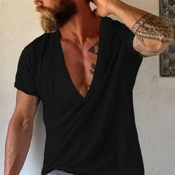 Vintage Loose Cotton T Shirts Men Casual V Neck Short Sleeve Solid Tees 2023 Spring Summer Fashion Pure Color Clothes Men's Tops