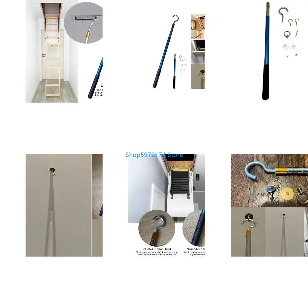 Y3NB Upgraded Attic Ladder Pull System Enhancing Control Metal Hook And Rod Comfortable Grip Ladder Operators