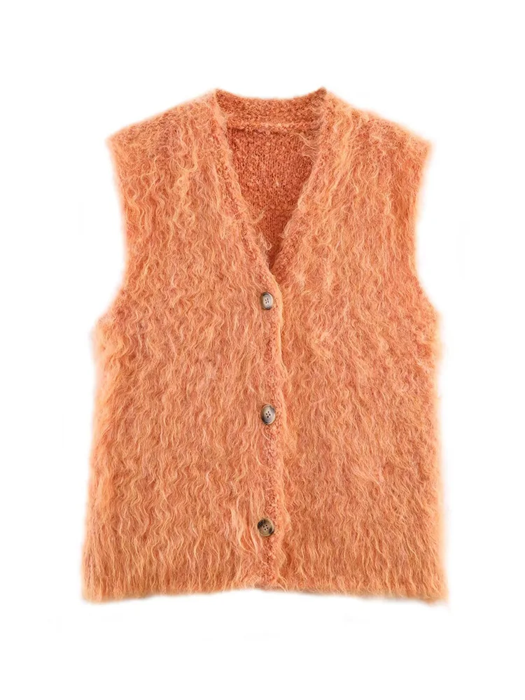 เสื้อกั๊กไหมพรมผู้หญิง HH Autumn ดีไซน์หรูหรา แขนกุด คอวี ทรงเข้ารูป สไตล์ไฮสตรีท ใช้งานได้หลากหลาย ติดกระดุมแถวเดียว สีพื้น 2 สี