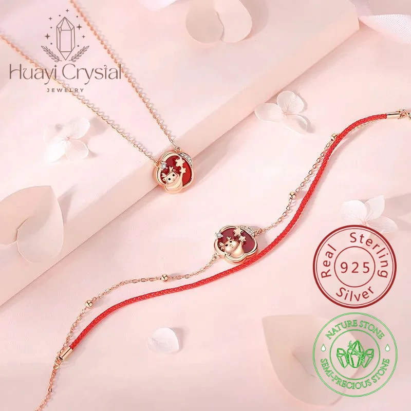 Xiaozhong new Chinese design Parthenocissus grass deer red agate clavicle chain pendant necklace bracelet Christmas gift