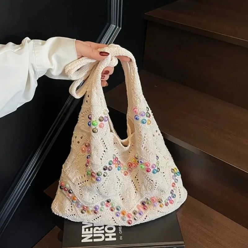 2026 Hot Sale Fabric Colors Beading Sweet Shoulder Bags for Women Large Capacity Concise Versatile Commuting Women's Handbag