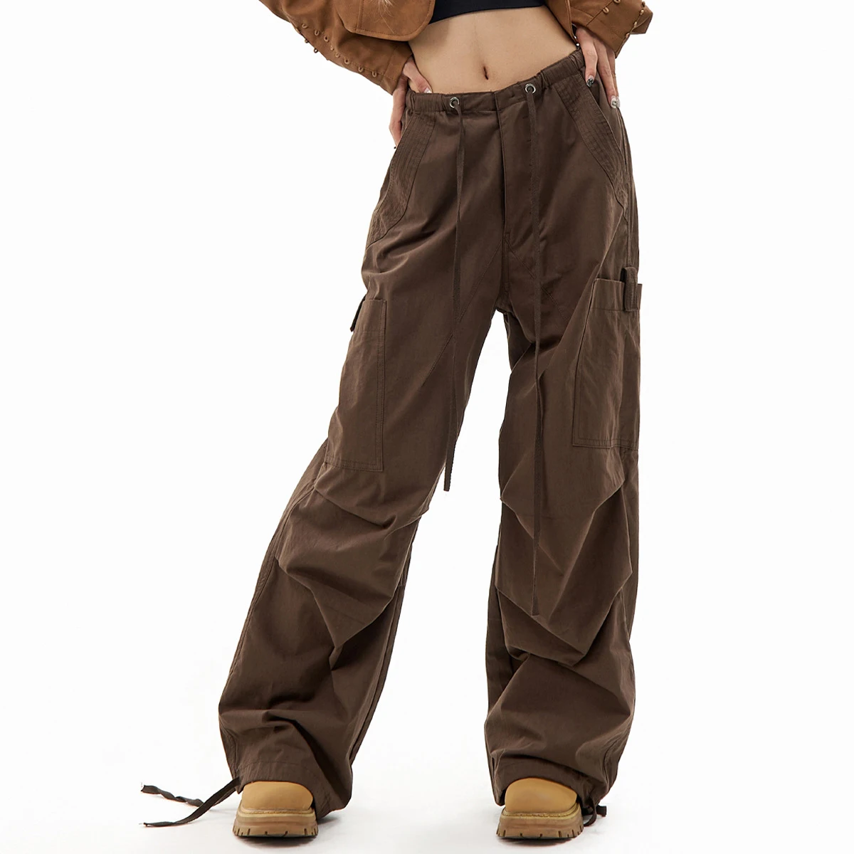 

Women's Pleated Parachute Pants Baggy Cargo Pants for Men Wide Leg Y2k Pants Drawstring Joggers