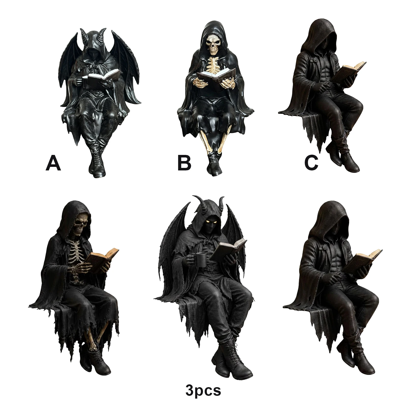 Gothic Dark Mystery Reading Figurines Versatile Display Accent Demon Figurine Retro Detailed Craftsmanship for Collector Display