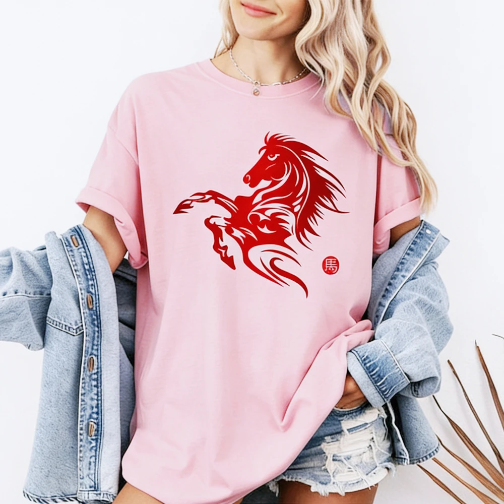 السنة الصينية الجديدة الحصان قميص زودياك الحصان تي شيرت مهرجان قمري تي شيرت سنة الحصان التي شيرت 2026 سنة جديدة سعيدة الرجال النساء بلايز #4