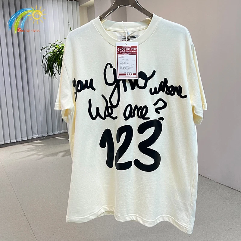 Graffiti Letter Logo Foam Printing RRR123 T Shirt Men Women 1:1 Tags Best Quality Oversized Tee Top Cotton Apricot T-Shirt