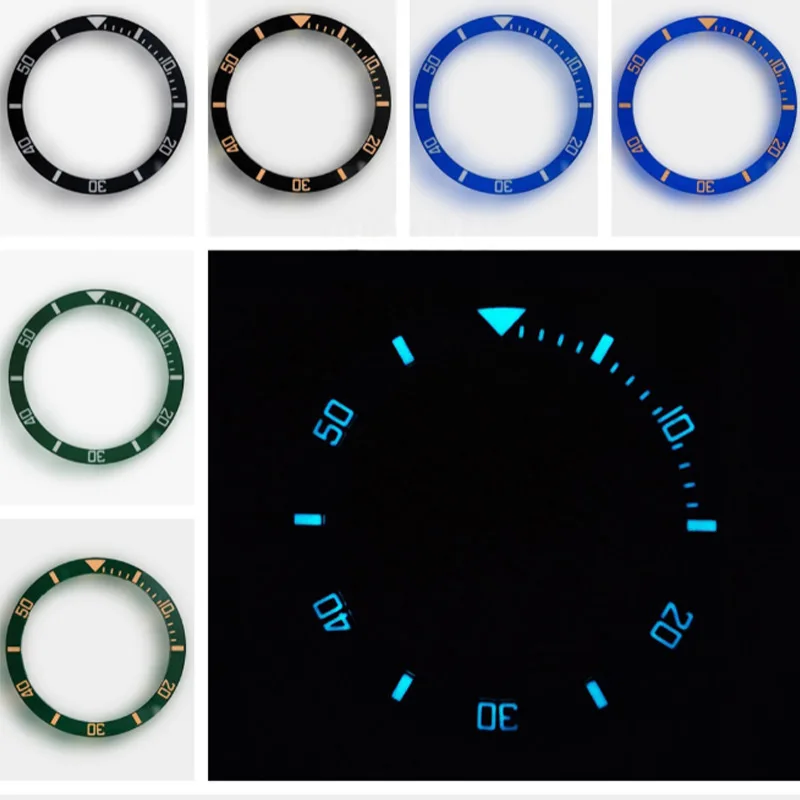 38mm Flat Acrylic Green luminous Blue Luminous Watch Bezel 38*31.5mm Bezel Insert Fit SKX007 SKX009 Watch Case Watch Ring Parts