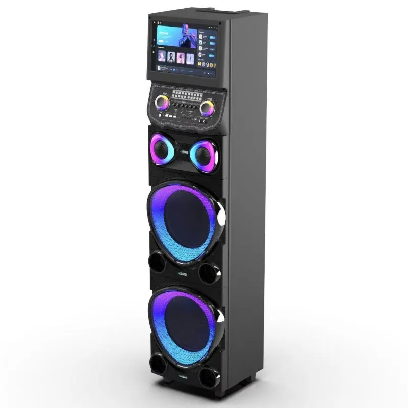 New 100W subwoofer karaoke speaker with 15.4-inch touch display, outdoor high-power mobile KTV, with wireless microphone