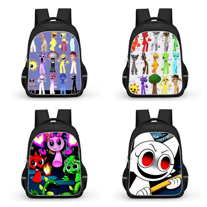 

16-inch Sprunki School Bags with Double Zipper Pocket,Orthopedic Cartoon Bags for Boys Girls,Durable Kids Bag for Pupil Students