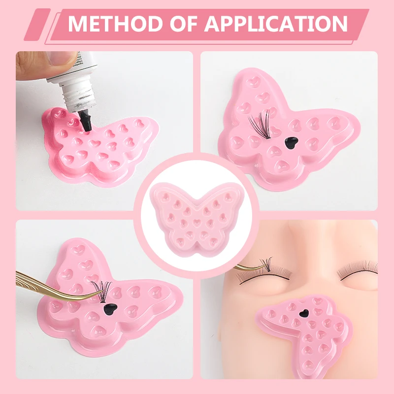100Pcs Eyelash Glue Holder Pad Tray Plastic Gasket Lashes Extension Adhesive Pallet Butterfly Shape Liquid Pigment Storage Tools