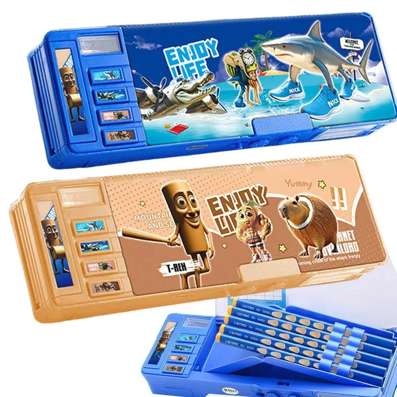 Deformation Stationery Box Password Lock Multi-function Button BoysGirls School Students Double-sided Large-capacity Pencil Case