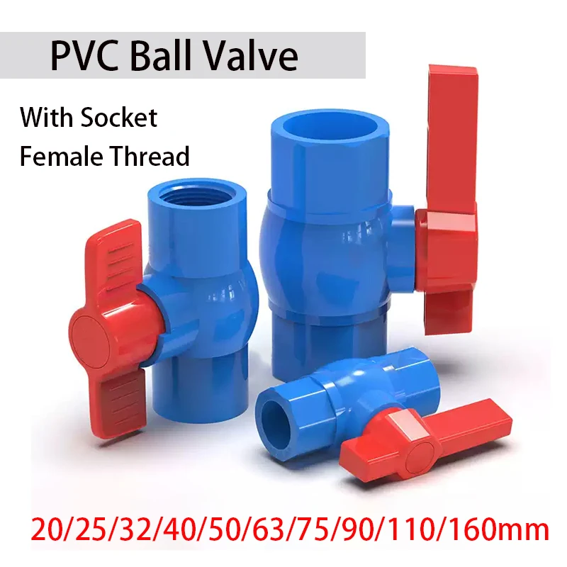 1PC 20~160mm Blue PVC Ball Valve Pipe Socket Ball Valve Aquarium Fish Tank Connectors Fittings Garden Irrigation System Adapter