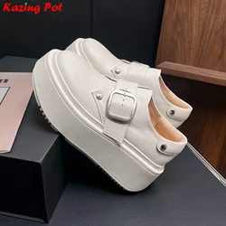 Krazing Pot Cow Leather Elegant Thick Bottom Casual Shoes Spring Autumn Concise White Sneakers Rivets Ins Women Vulcanized Shoes