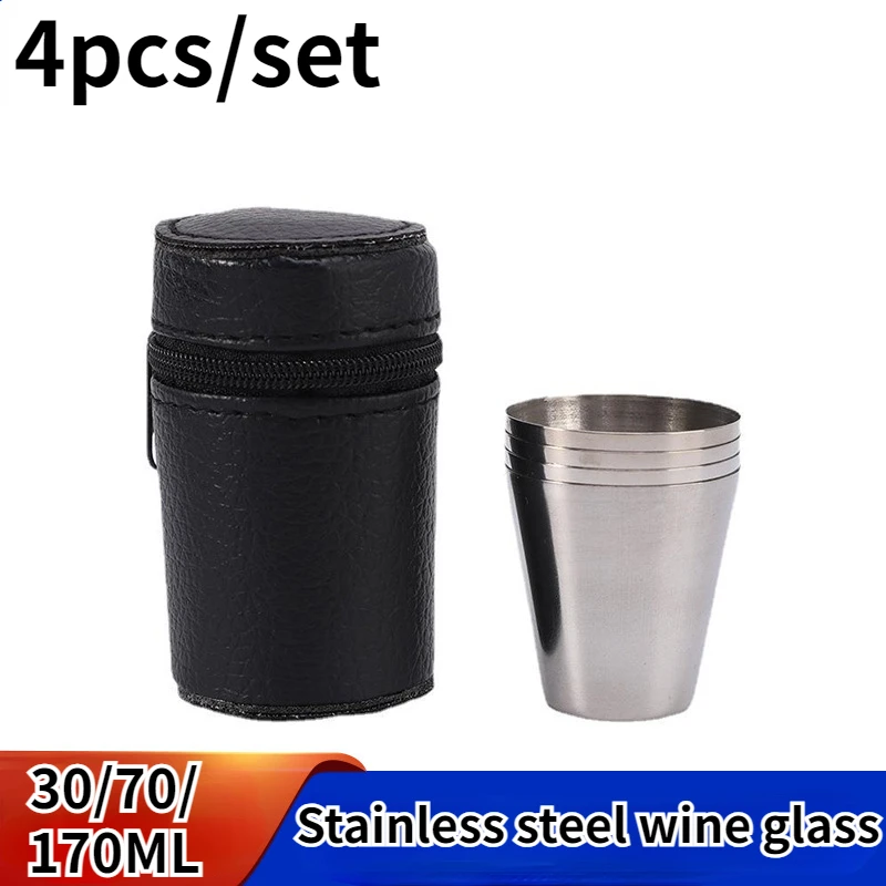 

30/70/170 ML Outdoor Camping Tableware Travel Cups Set Picnic Supplies Stainless Steel Wine Beer Cup Whiskey Mugs PU Leather New