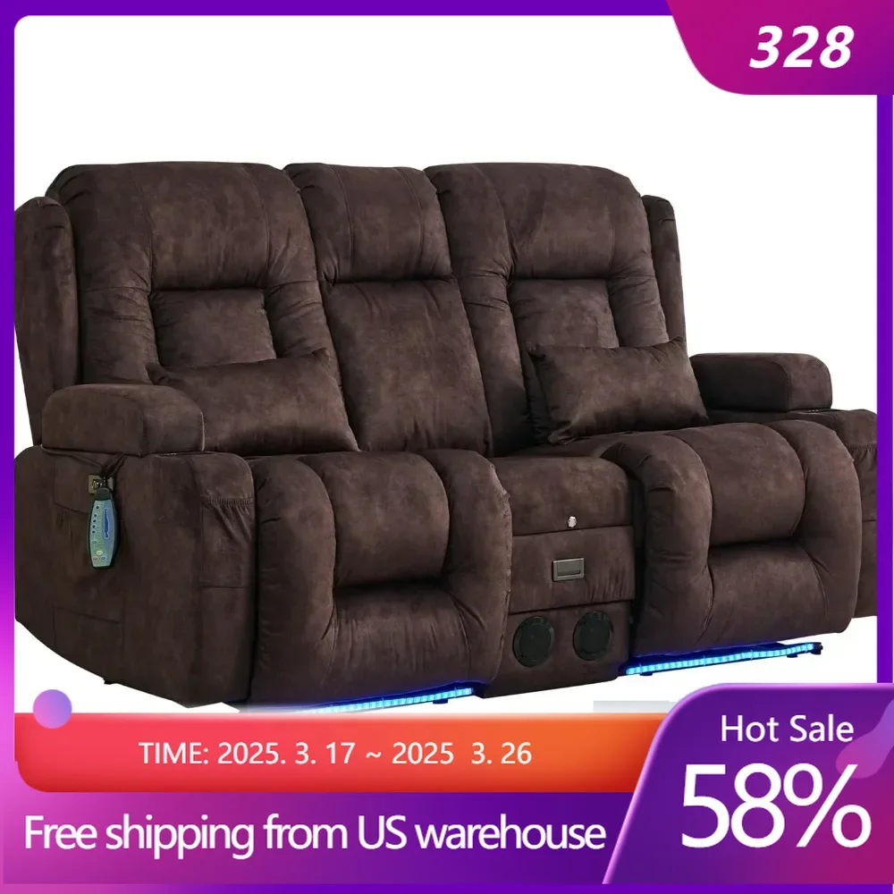 Recliner Sofa with Massage & Heat Home Theater Seating with Console RV Recliner Suitable for the elderly, relieve fatigue