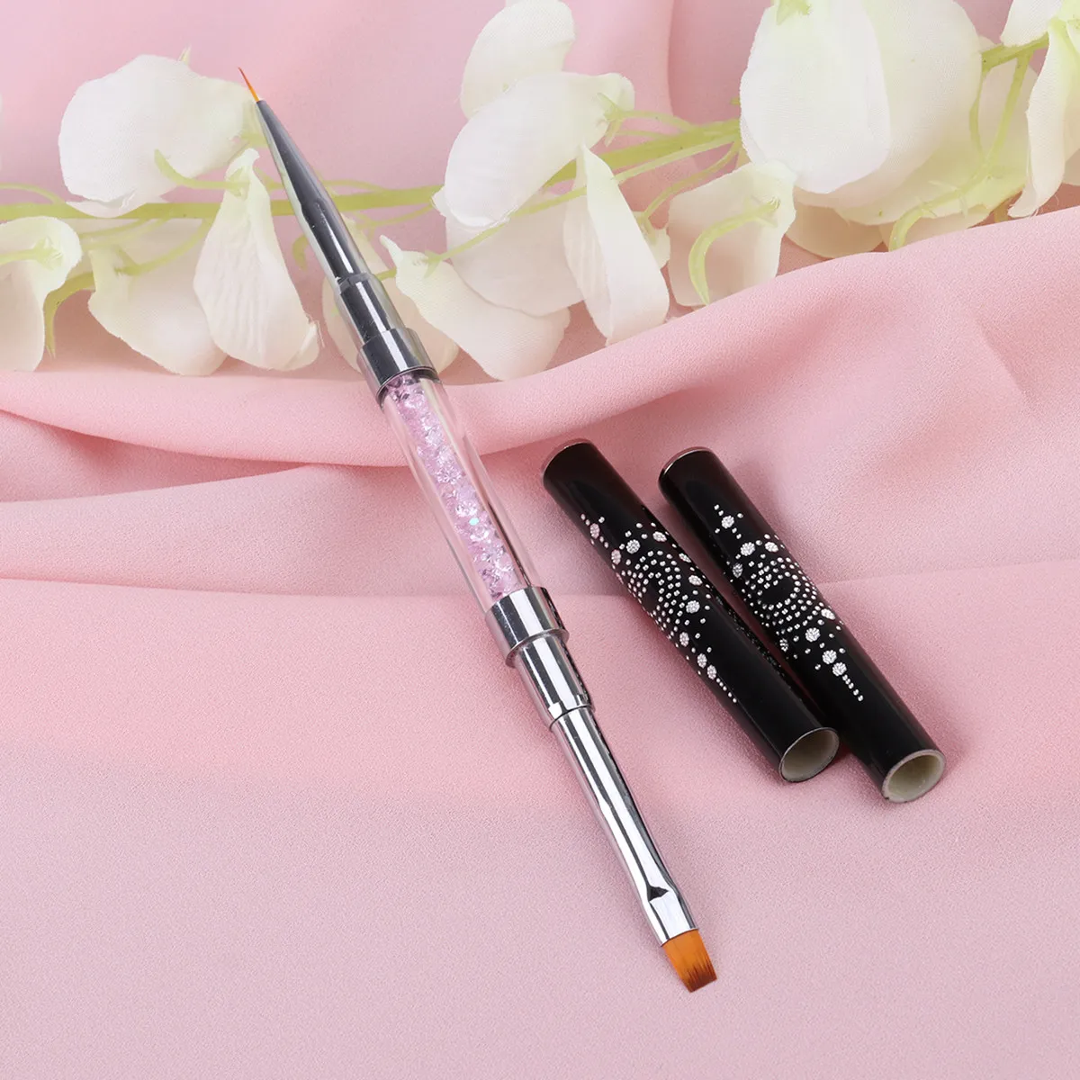 Dual End Nail Art Brush Pen with Ultra-Thin Nylon Hair for Fine Flower Petal Detailing Rhinestone Placement DIY Manicure Tool