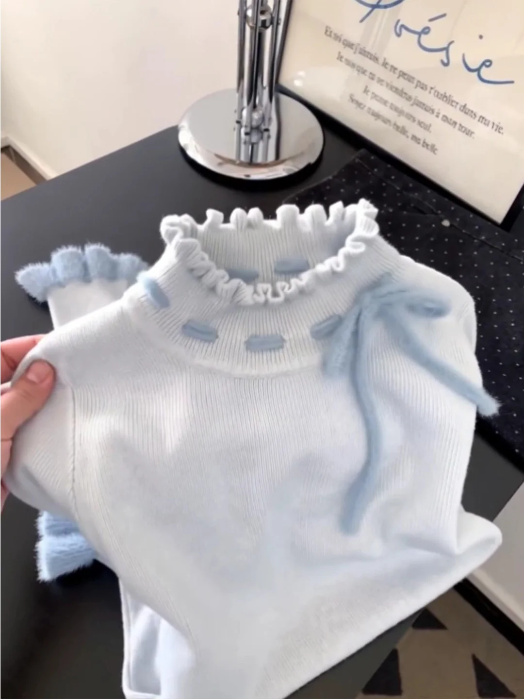 

Синий вязаный свитер женский с высоким воротником Base irt Внутренняя одежда для поездок на работу Slim Fit Long Sve Теплый однотонный топ