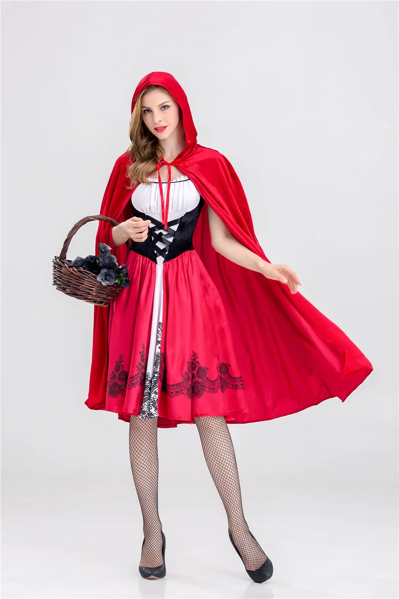 Disfraz de Cosplay de Halloween para mujer adulta, Caperucita roja con capucha, disfraces de espectáculo de escenario, vestido + chal