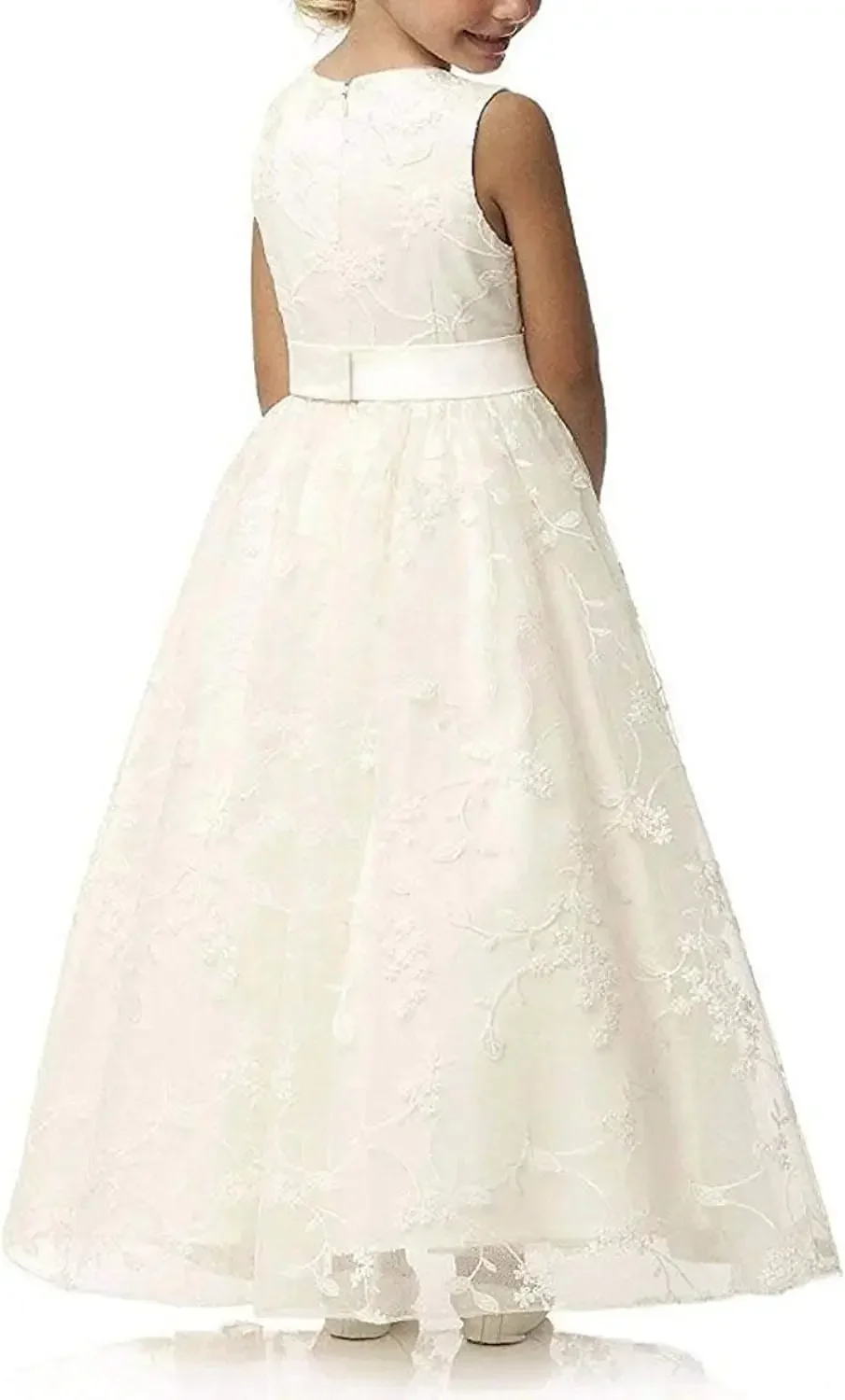 White lace Flower Girl Dress For Wedding Elegant lace  Princess Birthday Party First Communion Dress Ball Gowns