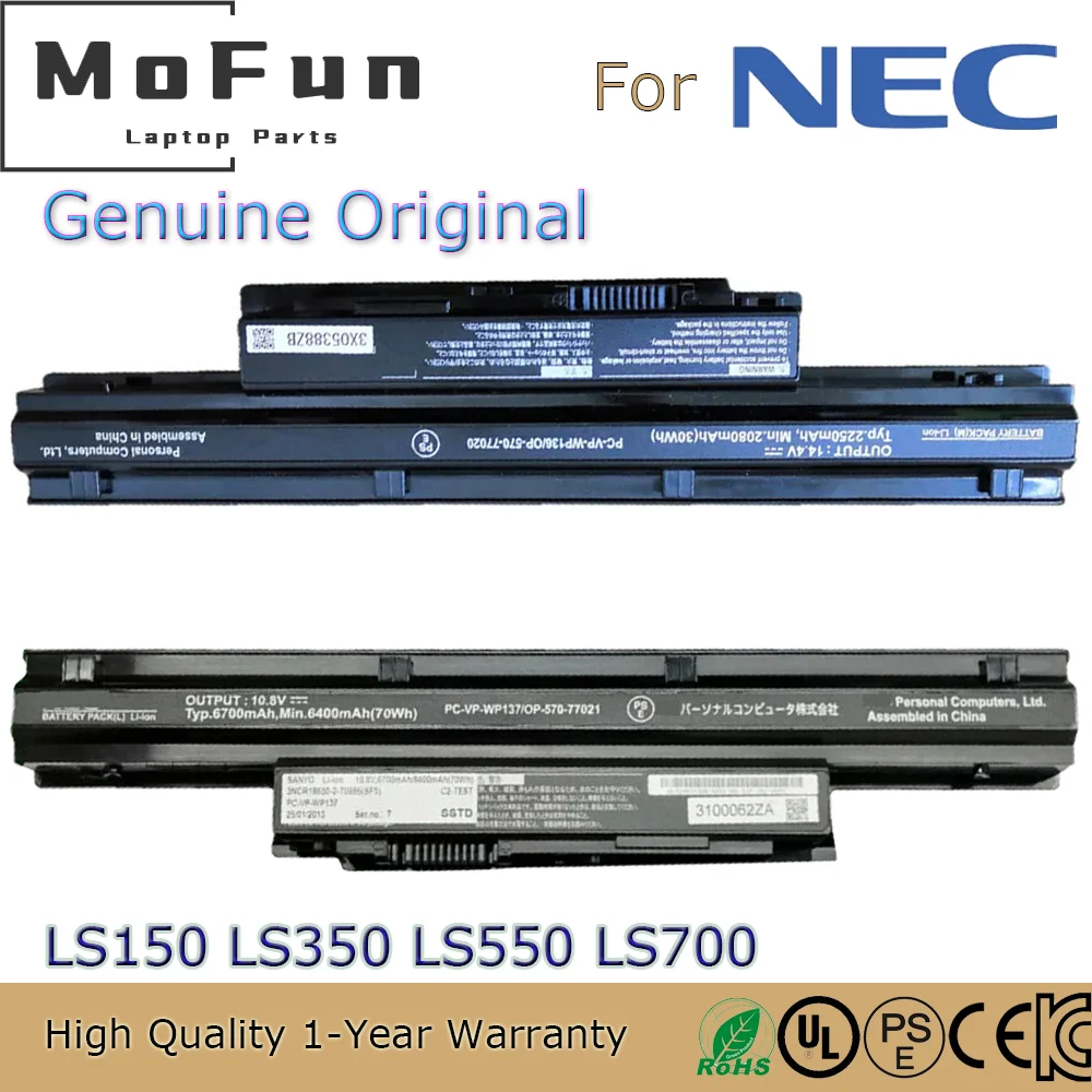 

Brand New Original PC-VP-WP136 14.4V 2250mAh Laptop Battery for NEC LS150/N LS550MSR LS350MSR OP-570-77020 PC-VP-WP136 70Wh