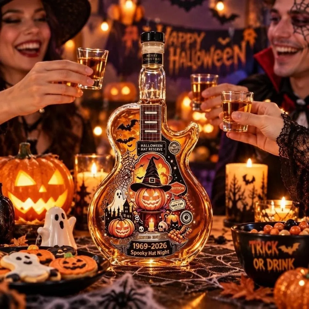 Gifts Pumpkin Halloween Guitar Shaped Decanter Bat Dark Style Guitar Liquor Storage Bottle Ghost Empty Wine Bottle Rock Fans