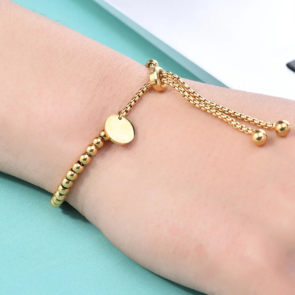 316L Stainless Small Ball Beads Pull Out Bracelet for Women Simple Fashion Circular Tag Bracelet Daily Party Jewelry image 5