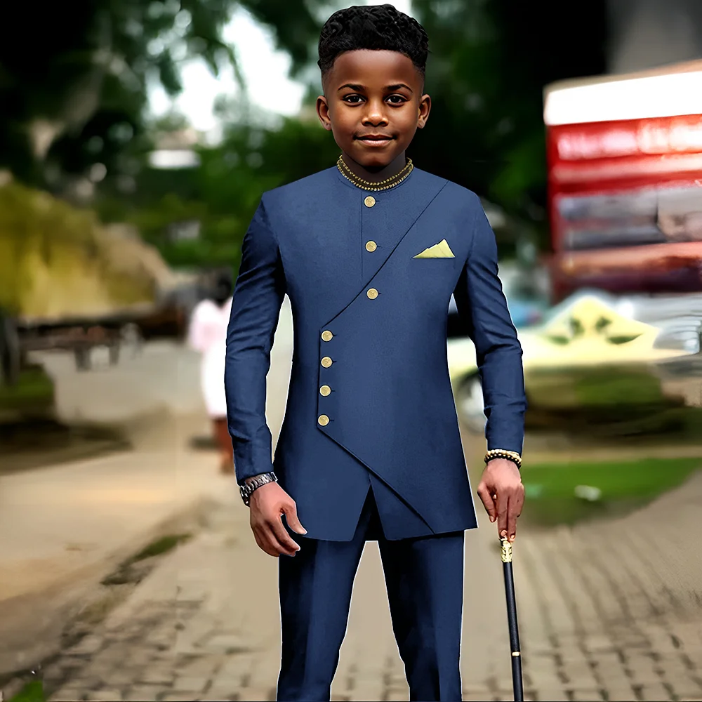 African Boys 2 piece Suit Jacket Pants Party Wedding Tuxedo Kids Dance Custom Clothes 2-16 years Old