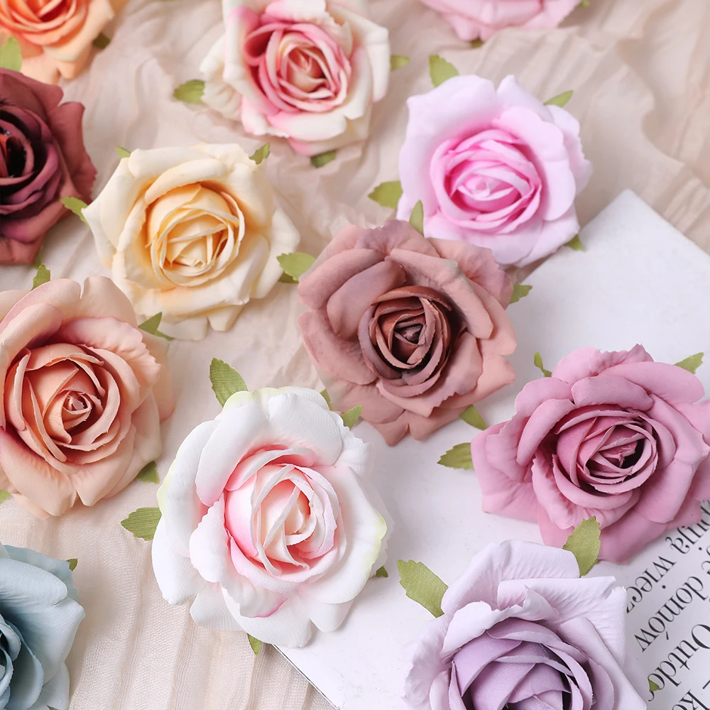 5/10Pcs Artificial Rose Flowers 7CM Fake Flowers for Home Decor Garden Wedding Party Decoration Bride Bouquet Wreath Gift Decor