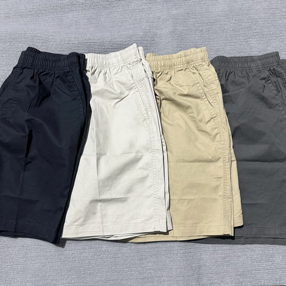 

Мужские летние хлопковые шорты с эластичным поясом, новинка, длиной до колена, повседневные, свободного кроя, прямые, с поясом и шнурком