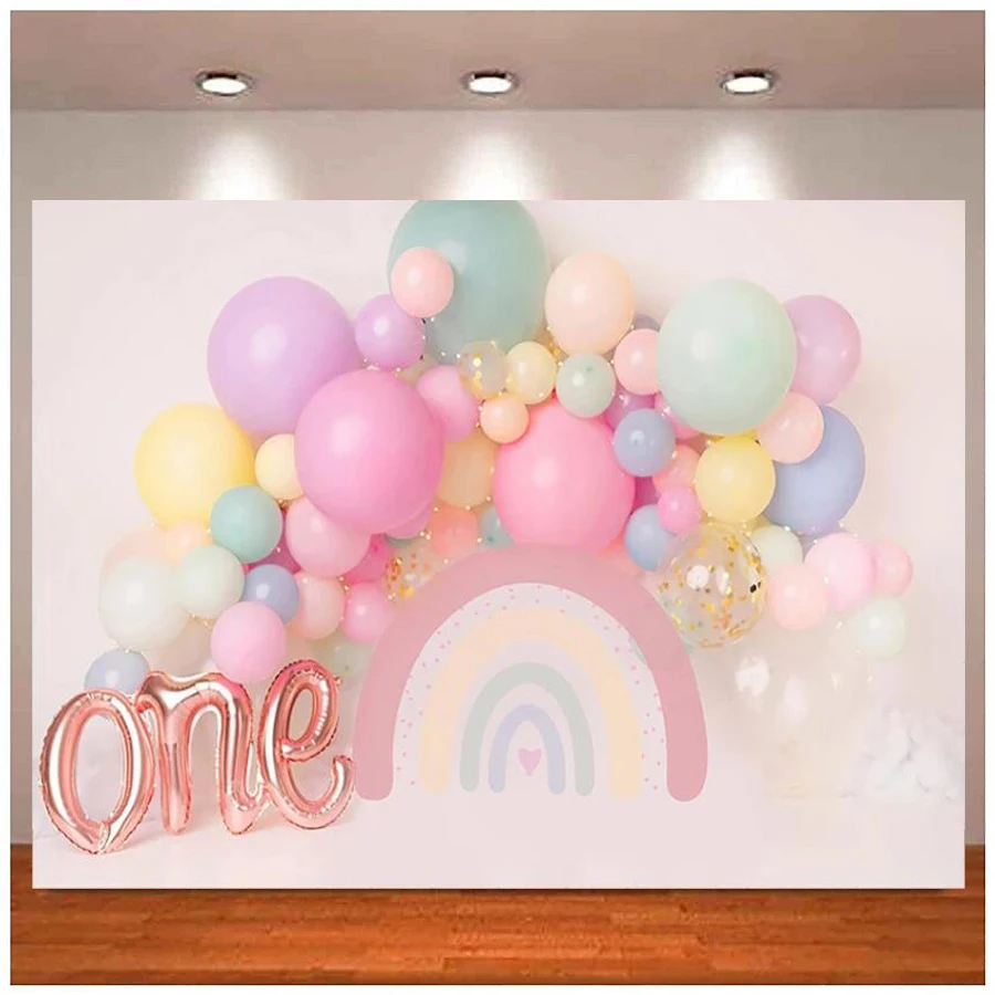 Photography Backdrop Bohemian Pink Bow Boho Girl Balloon 1st Birthday Party Cake Smash Decor Photo Background Banner Study