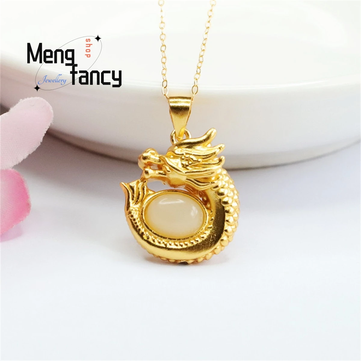 

Natural S925 Silver Inlaid With Hotan Jade Dragon Protector Oval Necklace Pendant Simple Generous Fashion Versatile Fine Jewelry