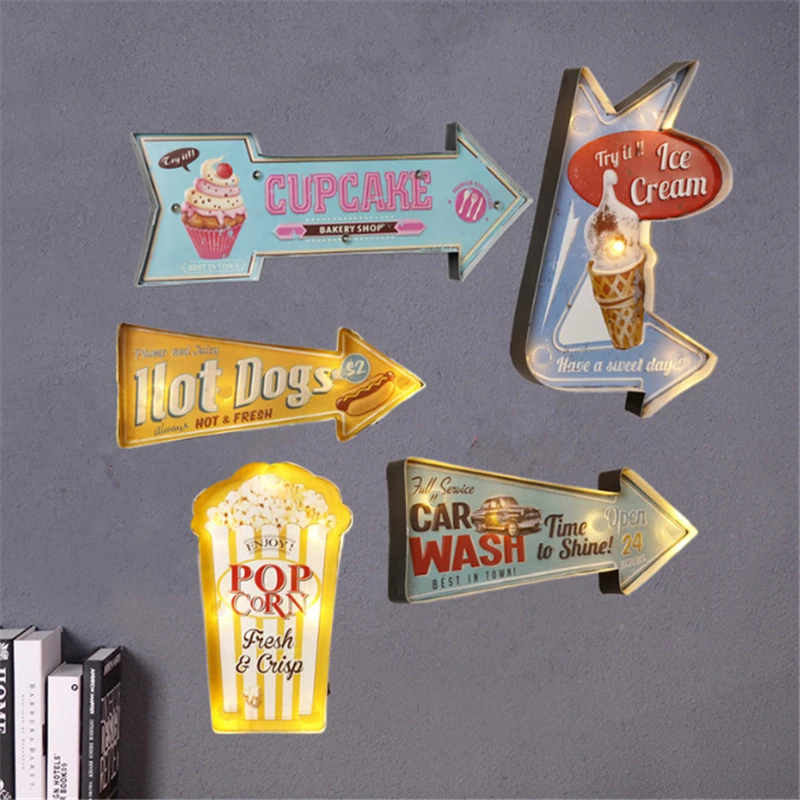 American Retro Sign Vintage Metal Signs, Restaurant, Cafe, Garage, Shop Guide, Car Wash, Popcorn Plate