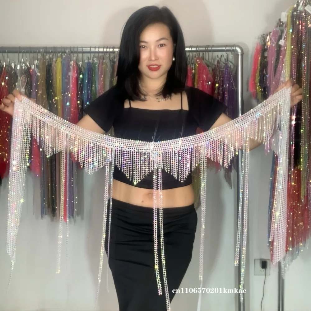 

Аксессуары для танца живота: Изысканный пояс с жемчугом и стразами AB для женщин, взрослых и детей, для занятий восточными танцами, придающий энергии танцовщице