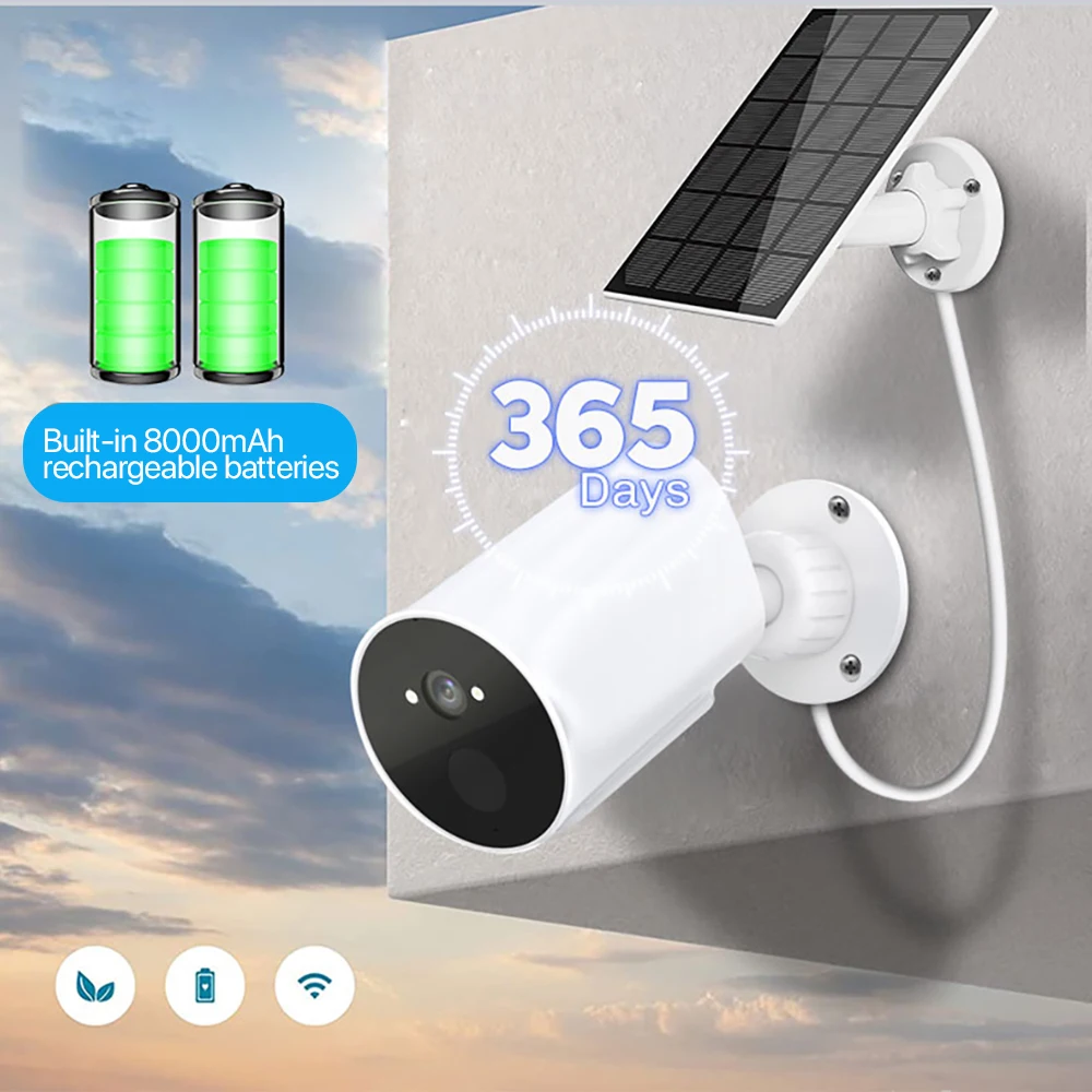 Cámara IP de seguridad con Panel Solar, videocámara de vigilancia tipo bala para exteriores, inalámbrica, WiFi, 1080P, 2MP, HD, CCTV, PIR humano