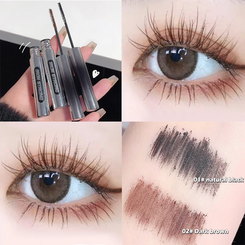 Ultrafijne borstel Mascara Waterdicht Sneldrogend Curling Geen vlekken 4D Zijdevezel Zwart Bruin Natuurlijke Mascara Oogcosmetica Gereedschap