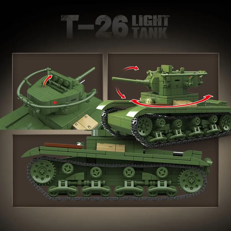 WW2 Military Weapon Soldiers Soviet T-26 Light Tank Model Building Blocks World War 2 Bricks Army Toys For Boys Kids Gift 705PCS