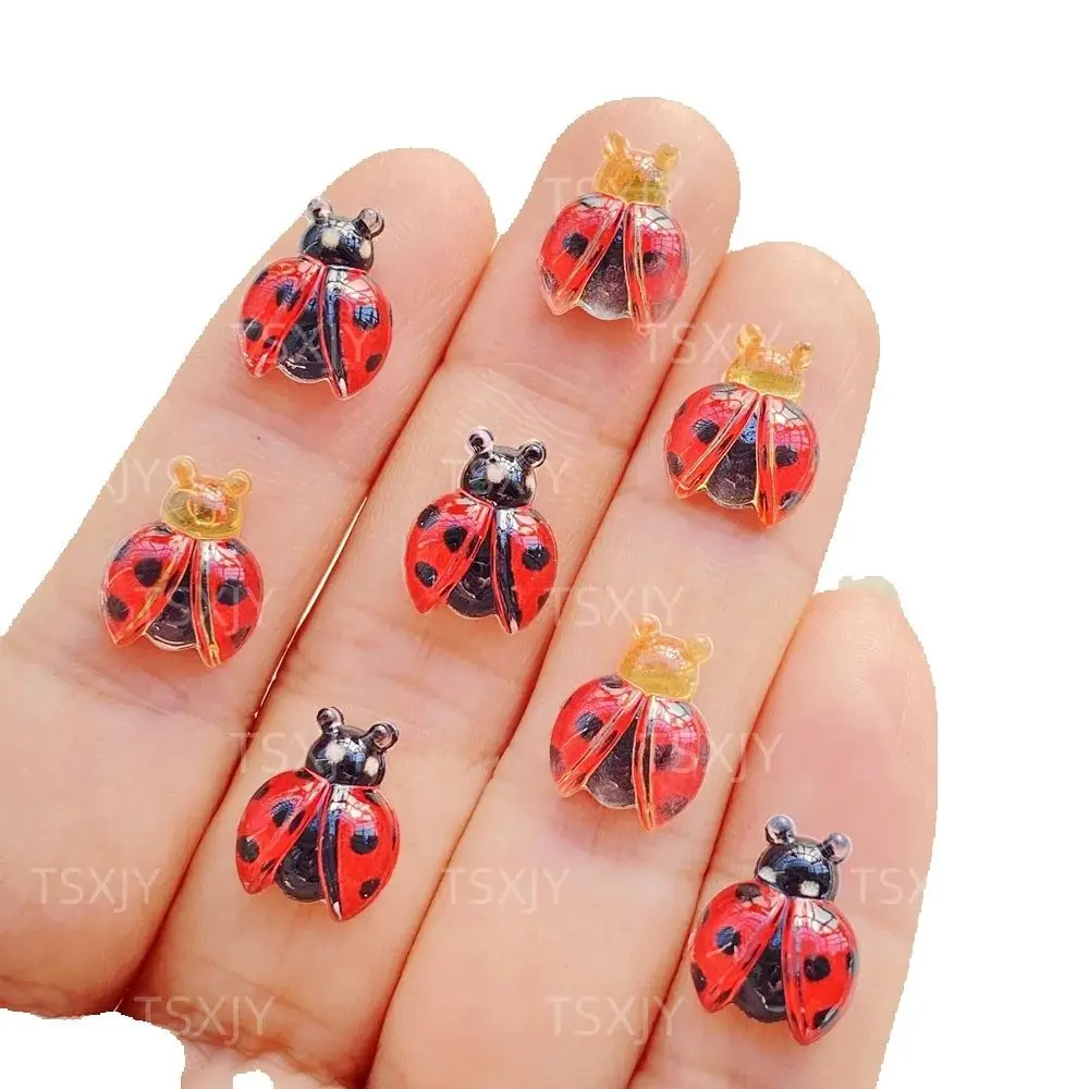 50 Piezas de Adornos de Resina para Uñas con Diseño de Insectos de Dibujos Animados, Escarabajos Rojos, para Manualidades, Decoraciones 3D para Uñas y Joyería