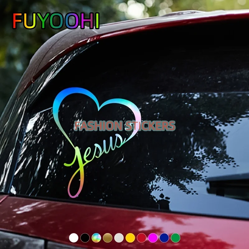 FUYOOHI Car Stickers Show Your Faith with This Reflective JESUS HEART Car Decal - A Unique Way To Express Yourself!